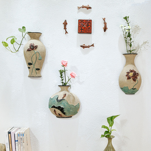 新中式家居壁饰挂件客厅墙面装饰品创意餐厅背景墙上立体壁挂花瓶