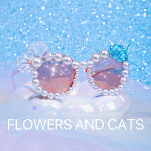 Flowers and cats公主太阳眼镜蓝色网红墨镜派对女童表演卡通儿童