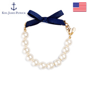 美国进口kjp女士人造珍珠手链欧美海军蓝丝带手链女礼物