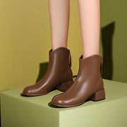 卓诗尼高跟短靴2023秋款棕色，靴子女鞋冬瘦瘦靴显腿直商场同款