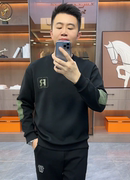 秋冬新款男装2023美式潮男情侣百搭个性刺绣圆领宽松纯棉卫衣加绒