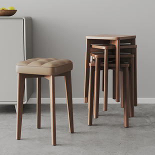 实木凳子家用现代简约可叠放餐椅软，包圆板凳餐桌木头椅子舒服久坐