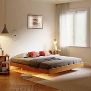 实木悬浮床现代简约日式无靠背带灯榻榻米无床头，床水曲柳双人床架