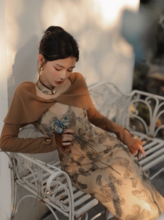2023秋装中式国风改良旗袍，少女款日常高级感气质假两件连衣裙