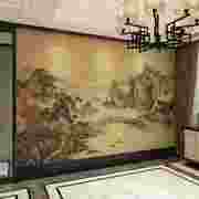 明清古典中式墙布电视背景墙客厅沙发影视墙纸山水手绘壁画水墨