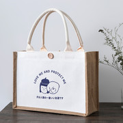 日系帆布包女便携环保小清新购物袋，带饭包饭盒袋帆布手提袋麻布袋
