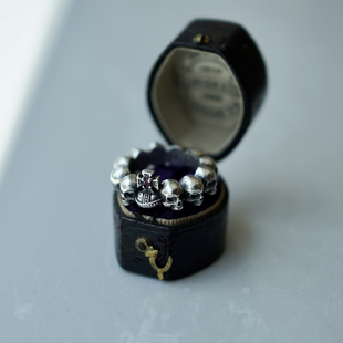 睡莲生生世世原创设计925纯银，戒指骷髅爱心戒指重工做旧质感指环
