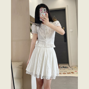 韩系学院风娃娃领白色衬衫，女夏季chic甜辣半身裙套装连衣裙两件套