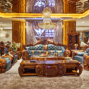 仙洛蒂雅进口乌金木实木雕花沙发欧式大户型别墅奢华大象真皮沙发