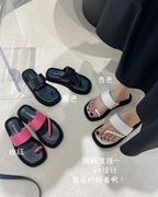 Ali guifei韩国夏季时装凉鞋女拖鞋方头套趾一字带厚底平底罗马鞋