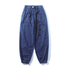 夏季薄款纯棉斜纹靛蓝色，格子裤男水洗，做旧工装束脚裤口袋休闲长裤