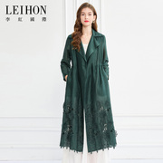 LEIHON/李红国际大牌精致立体花腰间抽褶西装领时尚绿女外套