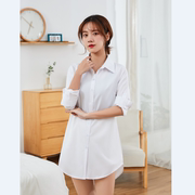 白色衬衫女长袖中长款欧美男友，风bf风性感睡衣韩版宽松大码衬衣