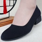 老北京布鞋女高跟中跟黑色上班工作鞋，低跟透气软底一体跟舒适职业