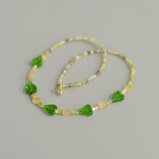 小众设计款黄色火玛瑙黄水晶绿琉璃，叶子短款女锁骨链项链饰品礼物
