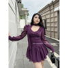 CDSOUL 甜辣禁区 大码微胖显瘦紫色连衣裙女荷叶边长袖裙子女秋冬