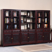 实木书柜中式书橱书架，组合明清仿古风格，榆木雕花置物架展示架家具