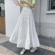 白色中长款蛋糕裙2020夏季女A字长款半身裙仙女雪纺长裙裙子