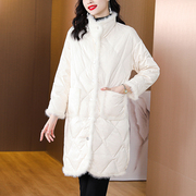 处理冬季韩版毛毛领棉服宽松中长款白色时尚棉衣保暖外套