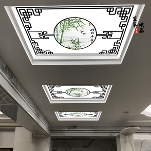 中式艺术玻璃吊顶装饰过道走廊新中式风格透光有机玻璃天花亚克力