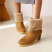 雪地靴女棉鞋保暖马丁靴短筒两穿中筒靴，防滑耐磨粗跟磨砂皮女靴子