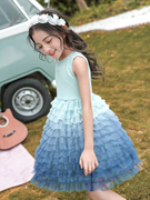 韩国女童网纱连衣裙，2023夏季中大童背心，公主裙洋气儿童蛋糕裙