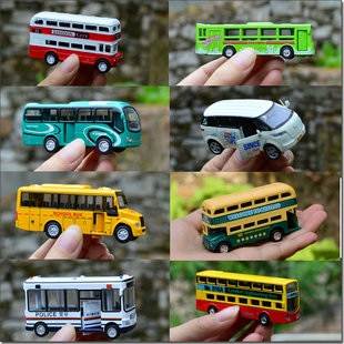 巴士回力仿真合金车模型校园，双层巴士旅游公交小宝宝儿童玩具客车