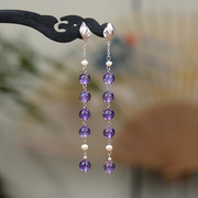 天然紫水晶耳环女款时尚s925银，叶子耳饰紫色，长款耳坠气质高级大气