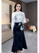 芙娜妮2024春季新中式，盘扣衬衫半身裙两件套今年流行中国风套装裙