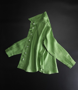 小众设计多巴胺绿色纯亚麻衬衫女长袖翻领棉麻衬衣防晒衫轻薄上衣