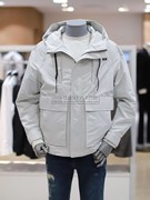 2024年春季bon韩国韩版浅灰色连帽拉链，短款夹克外套休闲青年