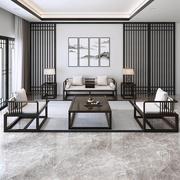 新中式仿木纹铁艺禅意客厅沙发，组合中式简约茶几布艺办公会客家具