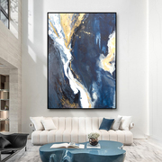 手绘抽象油画客厅现代简约蓝色金漆抽象美式北欧客厅玄关装饰画