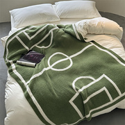 软糯ins时髦多功能针织半边绒毛毯可爱卡通沙发休闲绒毯披肩盖毯