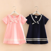 女童海军风连衣裙2023夏装，韩版儿童宝宝短袖裙子，公主裙洋气潮