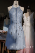 preparty设计师蓝色挂脖满钻手工礼裙连衣裙高定度假气质吊带裙