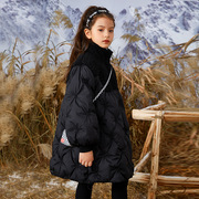 冬季棉衣外套高领2023女孩，中长款黑色洋气棉袄冬装羽绒棉服女