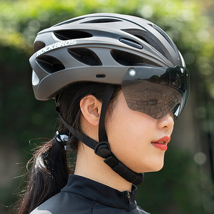 洛克兄弟自行车头盔，带风镜一体成型骑行头盔男女山地公路车安全帽