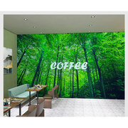 3d立体森林壁纸咖啡店背景墙大自然树林装饰墙布2023植物墙纸