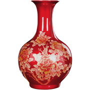 景德镇陶瓷器中国红色花瓶摆件插花中式家居客厅装饰品工艺品