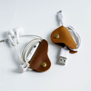 原创牛皮手工皮具绕线器 复古USB收纳整理数据线按扣集线器耳机