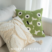 抱枕小清新绿色枕套，棉麻刺绣簇绒客厅，沙发靠枕民宿咖啡店床头靠垫