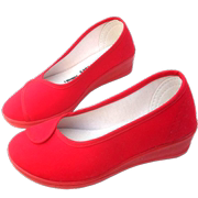 女式一字黑色白色，护士鞋红护士鞋舞蹈鞋，美容工作鞋坡跟帆布鞋