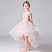 粉色公主裙女童礼服，蓬蓬儿童主持人，小女孩花童高端钢琴演出服夏季