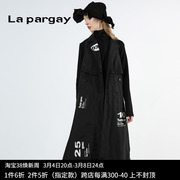 Lapargay纳帕佳2023秋冬两件套黑白色宽松休闲外套中长款风衣