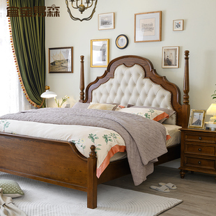 宜宝易森美式实木床，法式复古床主卧大床双人床婚床真皮床储物床