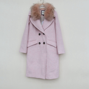 艾格特/ 女冬中长甜美舒柔厚羊毛呢外套大衣6F4128粉红