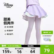 迪士尼女童假两件速干运动裙裤2024春装儿童舞蹈瑜伽防晒长裤