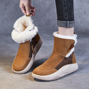 雪地靴子女磨砂牛皮，2023冬季羊毛保暖厚底，户外防滑休闲鞋棉靴