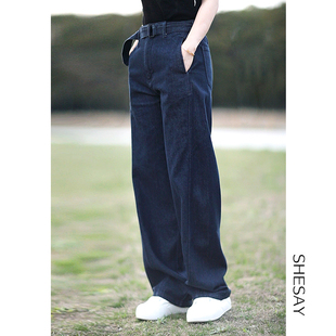g货裤型一绝简约飒气时髦有型百搭显瘦深色，腰带牛仔裤阔腿裤